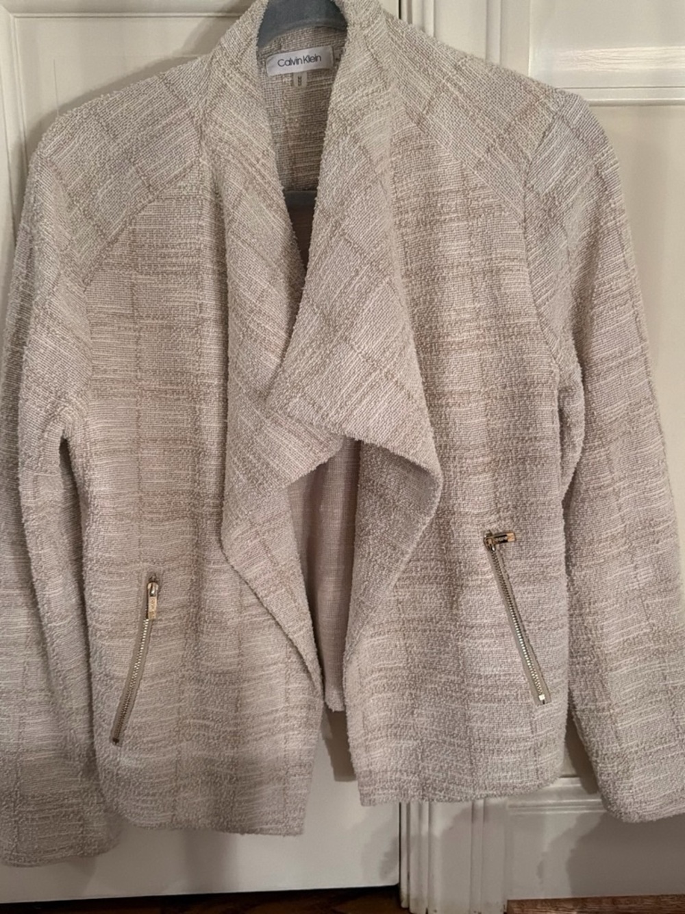 Calvin Klein Light Cream Textured Draped Open-Front Jacket
